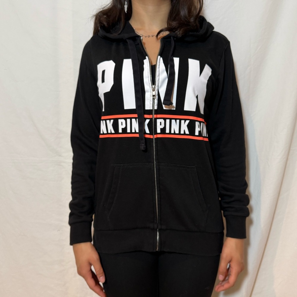 PINK Victoria's Secret Black Zip-Up Hoodie Size XS - Picture 2 of 12